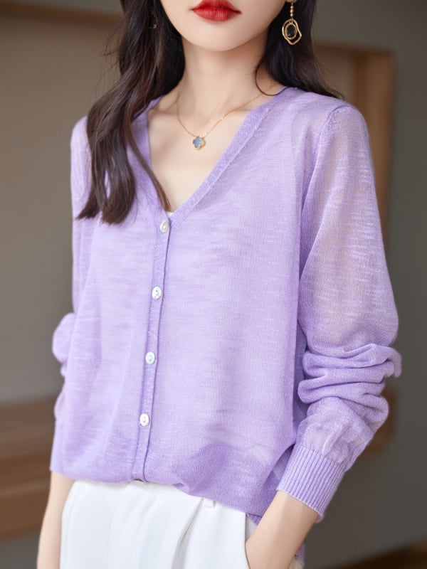 Sieviešu lina kardigans ar brīvā piegriezuma, garas piedurknes, plāns audums, parasts garums (50–65 cm)