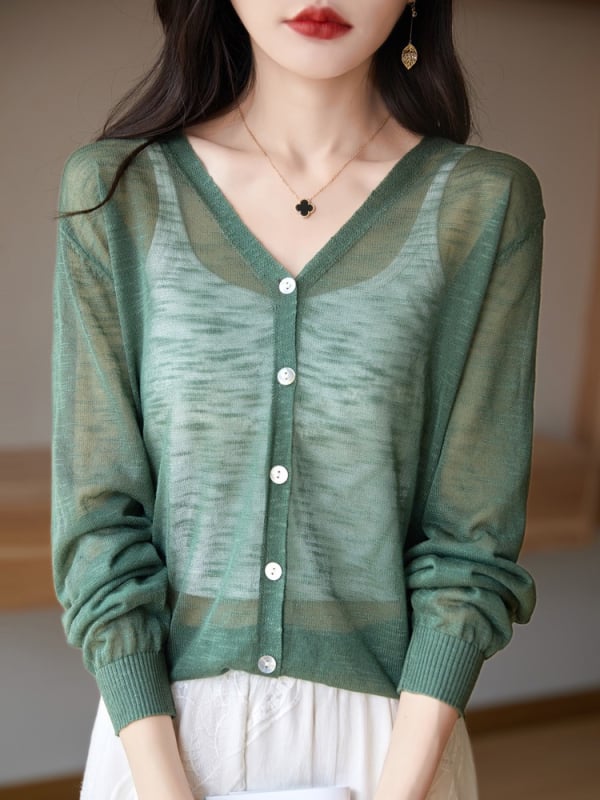 Sieviešu lina kardigans ar brīvā piegriezuma, garas piedurknes, plāns audums, parasts garums (50–65 cm)