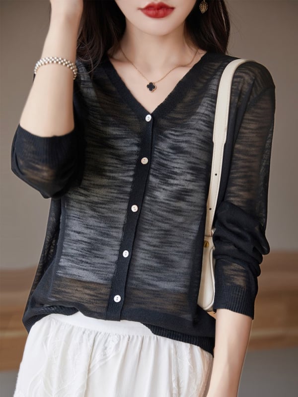 Sieviešu lina kardigans ar brīvā piegriezuma, garas piedurknes, plāns audums, parasts garums (50–65 cm)