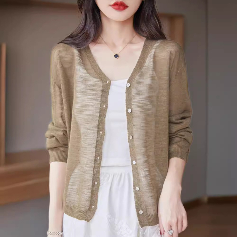 Sieviešu lina kardigans ar brīvā piegriezuma, garas piedurknes, plāns audums, parasts garums (50–65 cm)