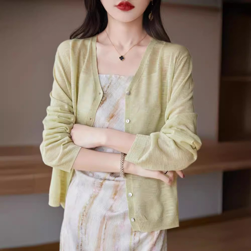 Sieviešu lina kardigans ar brīvā piegriezuma, garas piedurknes, plāns audums, parasts garums (50–65 cm)