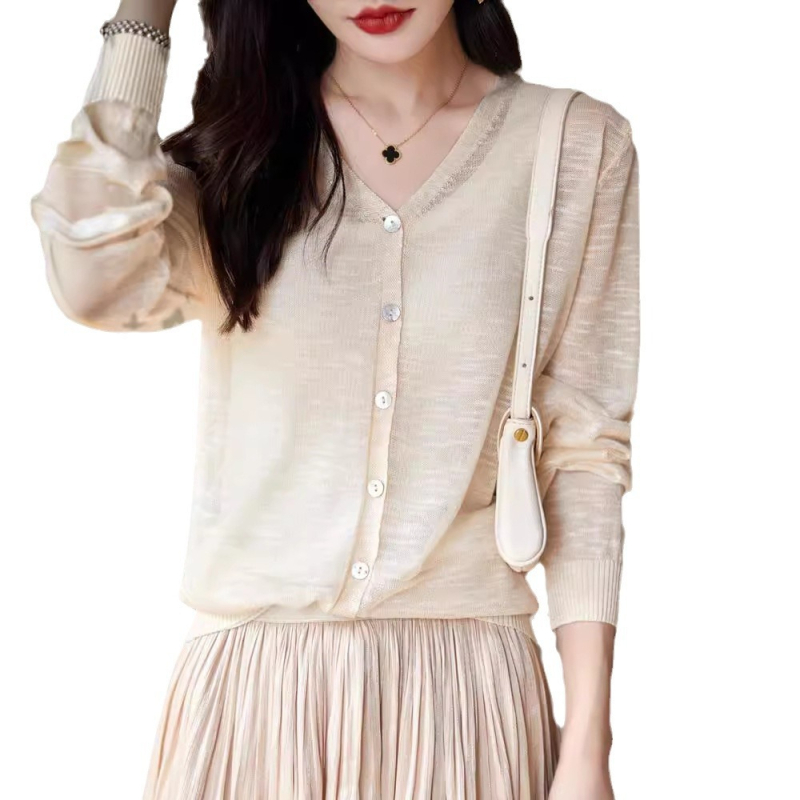 Sieviešu lina kardigans ar brīvā piegriezuma, garas piedurknes, plāns audums, parasts garums (50–65 cm)