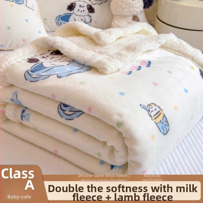 Dvigubo pusės storas žieminis šilkinis pledas biurui ir sofai, animacinis raštas, pritaikomas