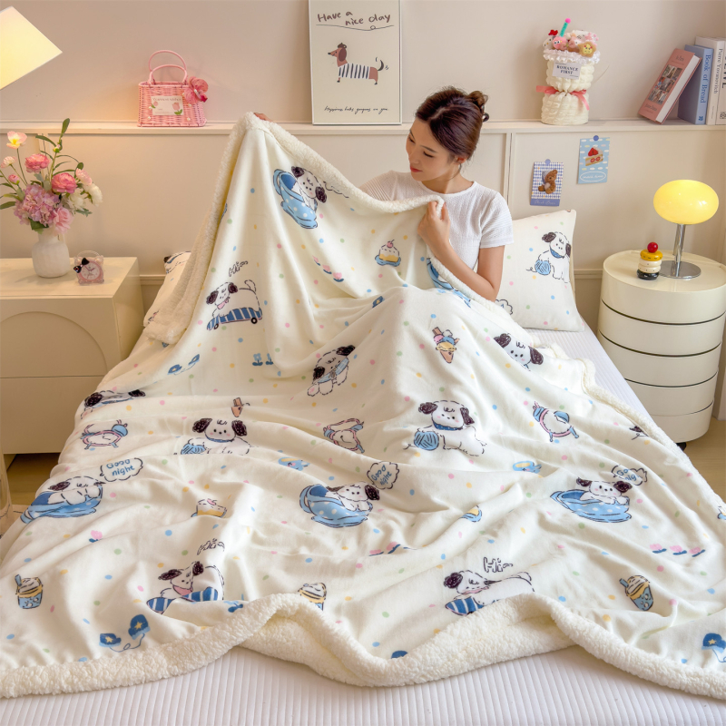 Dvigubo pusės storas žieminis šilkinis pledas biurui ir sofai, animacinis raštas, pritaikomas