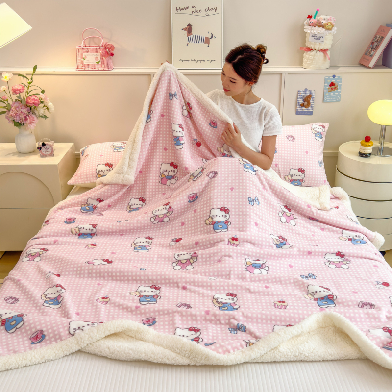 Dvigubo pusės storas žieminis šilkinis pledas biurui ir sofai, animacinis raštas, pritaikomas