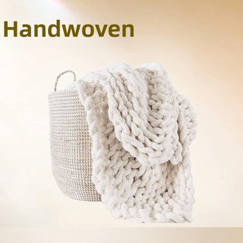 Rankų mezgimo Chenille pledas namų dekorui - dryžių raštas, poliesteris, 250–3000 g, pavasaris ir ruduo, 2–5% susitraukimas