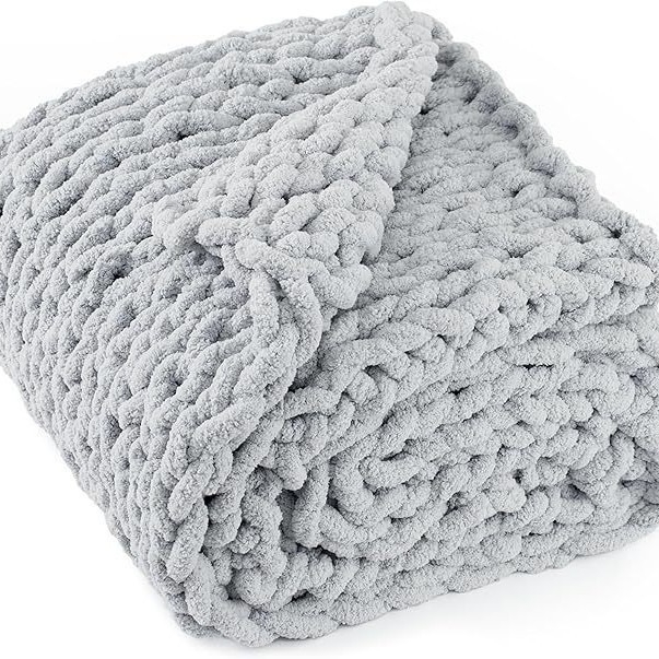 Rankų mezgimo Chenille pledas namų dekorui - dryžių raštas, poliesteris, 250–3000 g, pavasaris ir ruduo, 2–5% susitraukimas