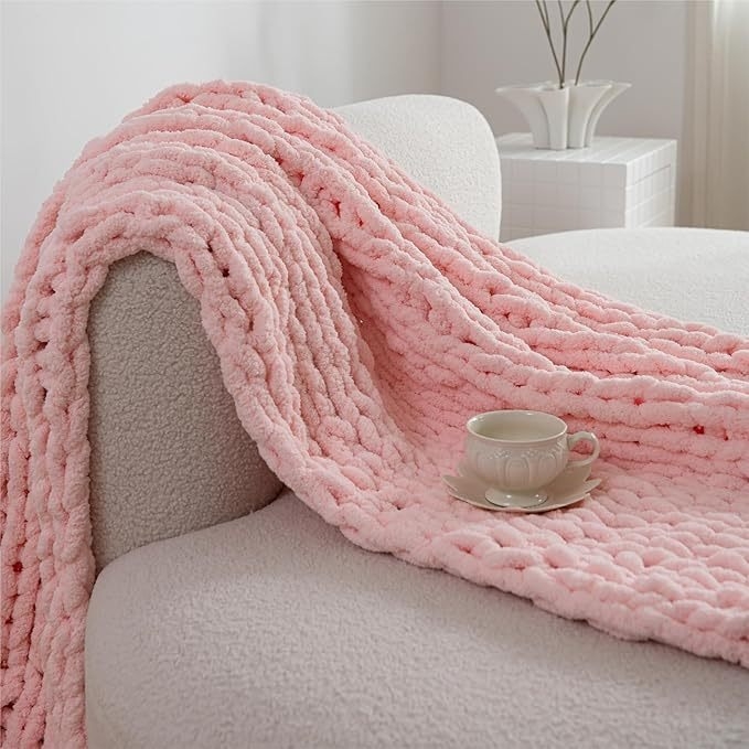 Rankų mezgimo Chenille pledas namų dekorui - dryžių raštas, poliesteris, 250–3000 g, pavasaris ir ruduo, 2–5% susitraukimas