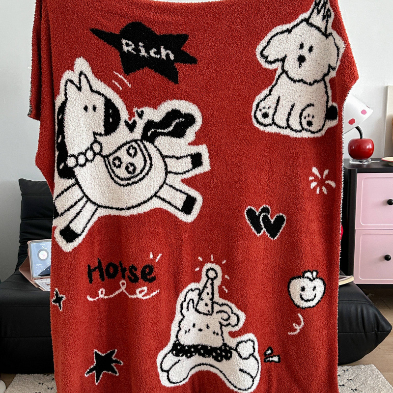 Pusvelūrinis megztas pledas sofai – poliesteris, 3000 g, pavasaris ir ruduo, animacijos raštas, paprastas stilius