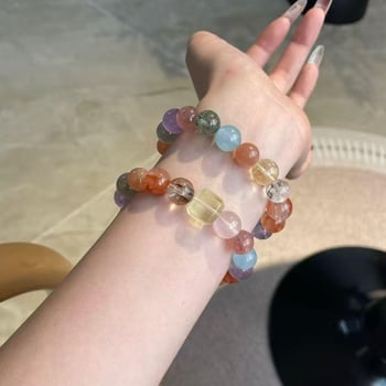 Prirodni kristalni narukvica, ručno izrađena, unisex, romboidni oblik, ametist, ružičasti kvarc, bijeli kristal, citrin
