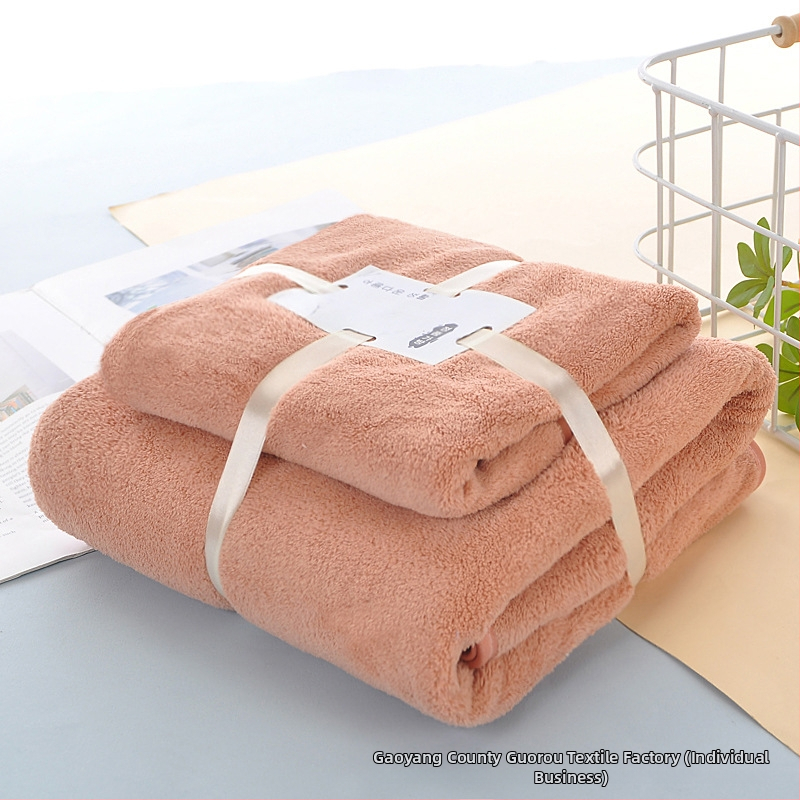 Dušas dvieļu komplekts ar korāla flīsu malu | 360 g/m², vājš griežams pavedums, vienkāršs audums, logotipa drukāšana pieejama