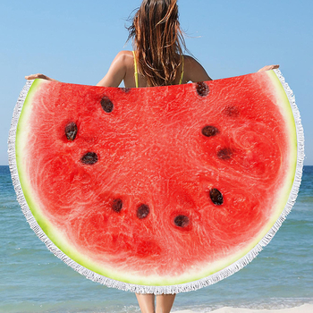 Kör alakú strandtörölköző - mikroszálas, nedvszívó, puha, hordozható, tassel nyomtatott mintával - 170–200 g/m², 120D szál