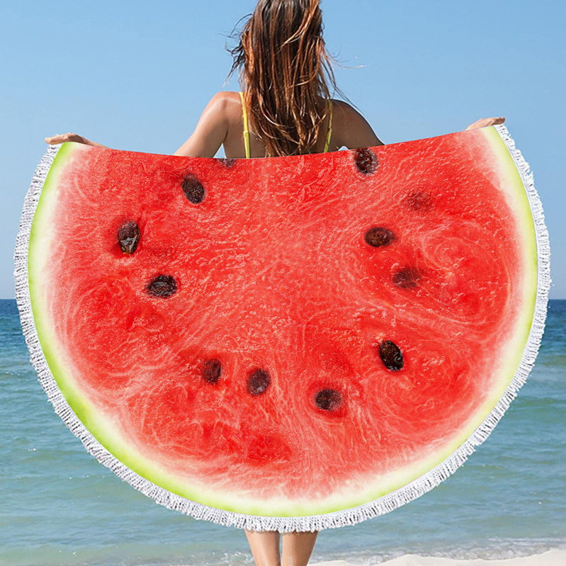 Kör alakú strandtörölköző - mikroszálas, nedvszívó, puha, hordozható, tassel nyomtatott mintával - 170–200 g/m², 120D szál