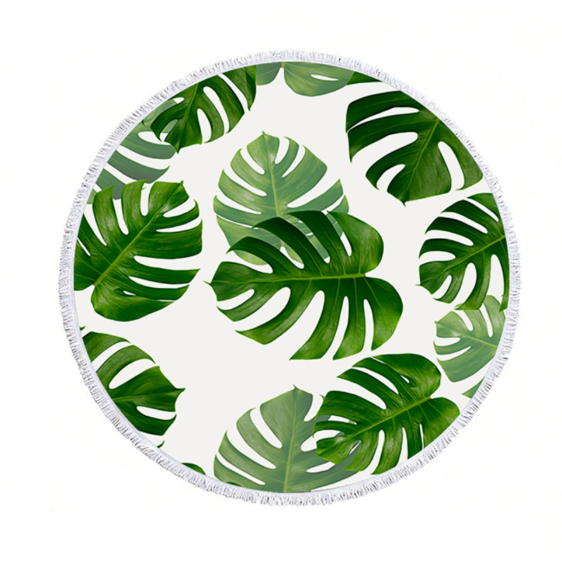 Kör alakú strandtörölköző - mikroszálas, nedvszívó, puha, hordozható, tassel nyomtatott mintával - 170–200 g/m², 120D szál