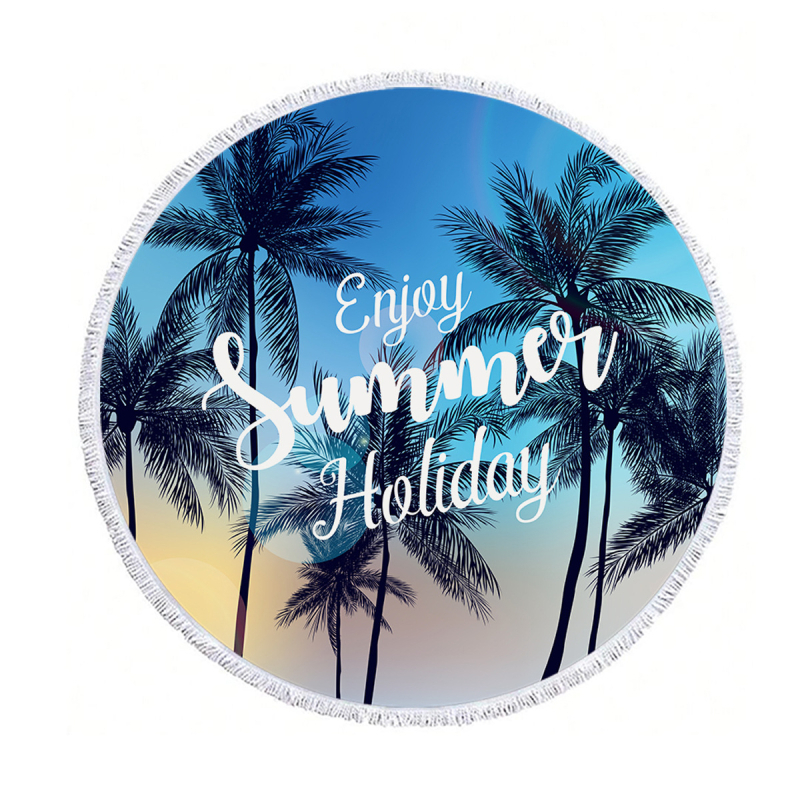 Kör alakú strandtörölköző - mikroszálas, nedvszívó, puha, hordozható, tassel nyomtatott mintával - 170–200 g/m², 120D szál