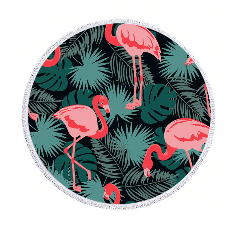 Kör alakú strandtörölköző - mikroszálas, nedvszívó, puha, hordozható, tassel nyomtatott mintával - 170–200 g/m², 120D szál