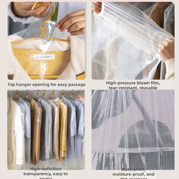 Caurspīdīgs plastmasas apģērbu uzglabāšanas maisiņš – putekļu un mitruma aizsardzība jaciņām, mēteļiem un vējjakiem
