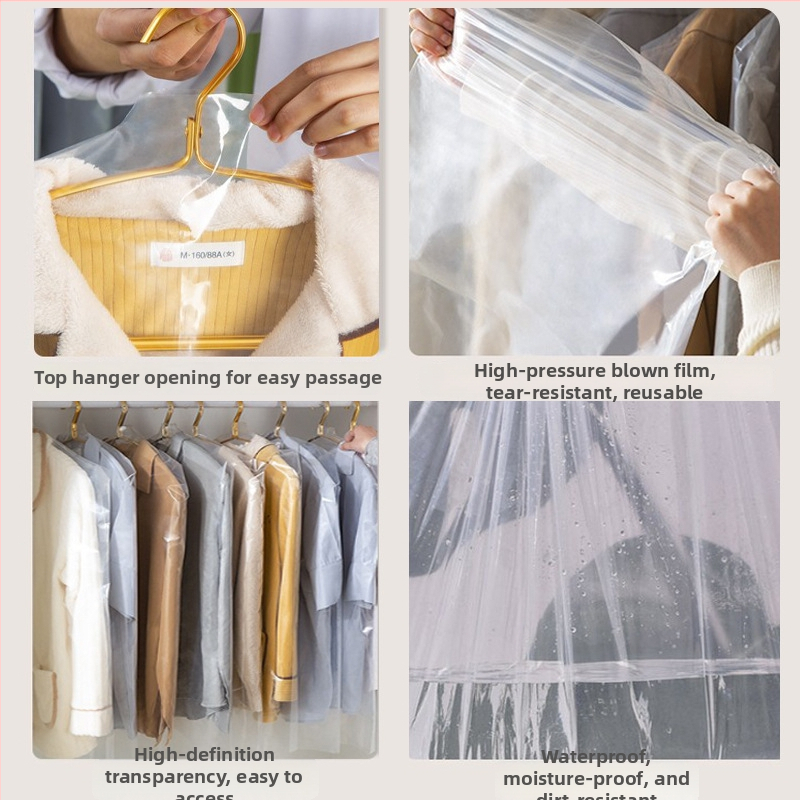 Caurspīdīgs plastmasas apģērbu uzglabāšanas maisiņš – putekļu un mitruma aizsardzība jaciņām, mēteļiem un vējjakiem
