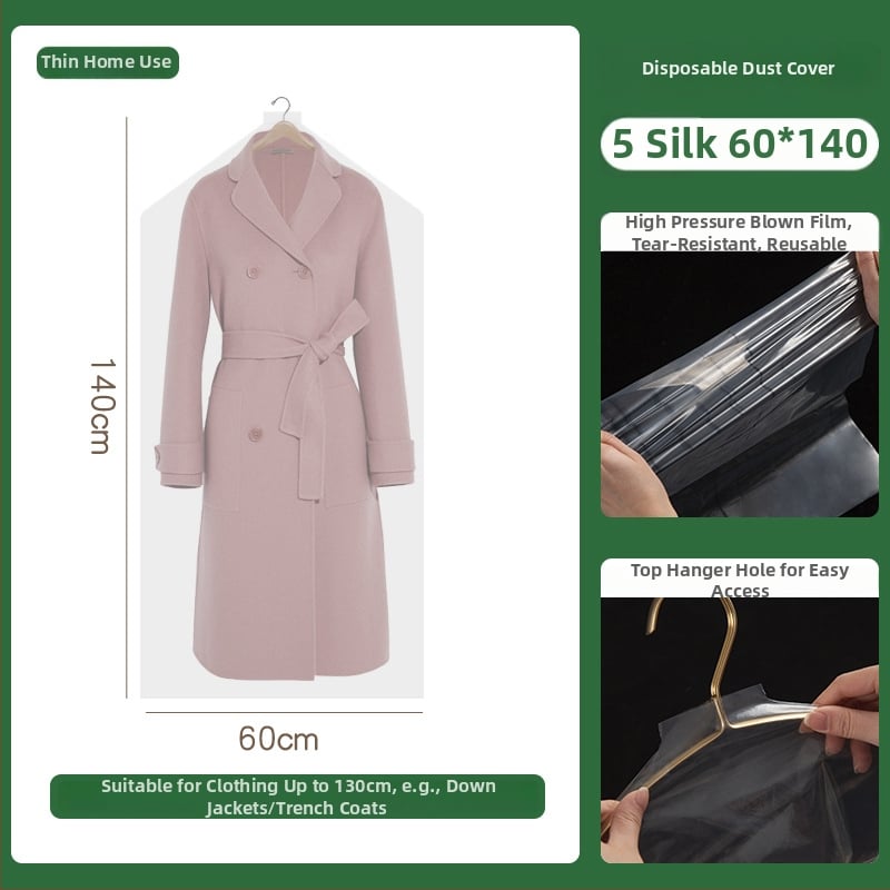 Caurspīdīgs plastmasas apģērbu uzglabāšanas maisiņš – putekļu un mitruma aizsardzība jaciņām, mēteļiem un vējjakiem