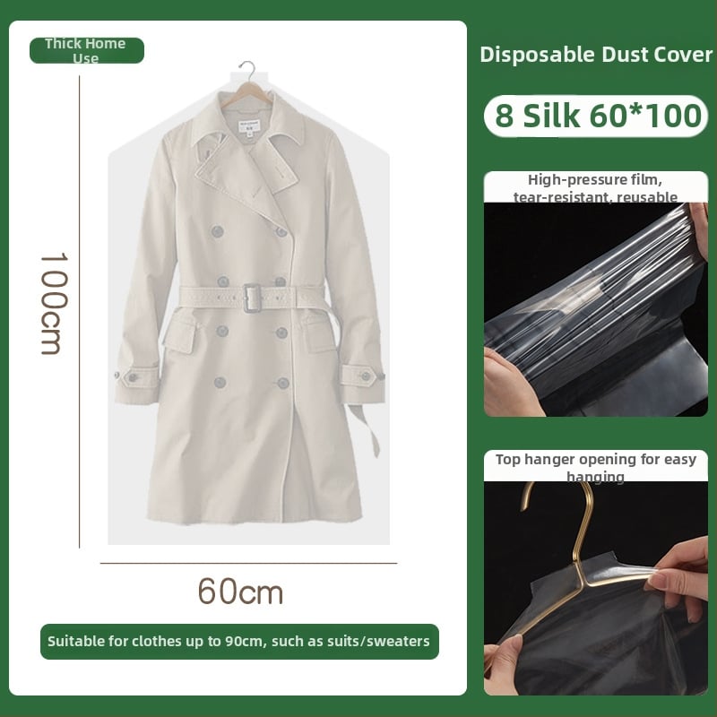 Caurspīdīgs plastmasas apģērbu uzglabāšanas maisiņš – putekļu un mitruma aizsardzība jaciņām, mēteļiem un vējjakiem