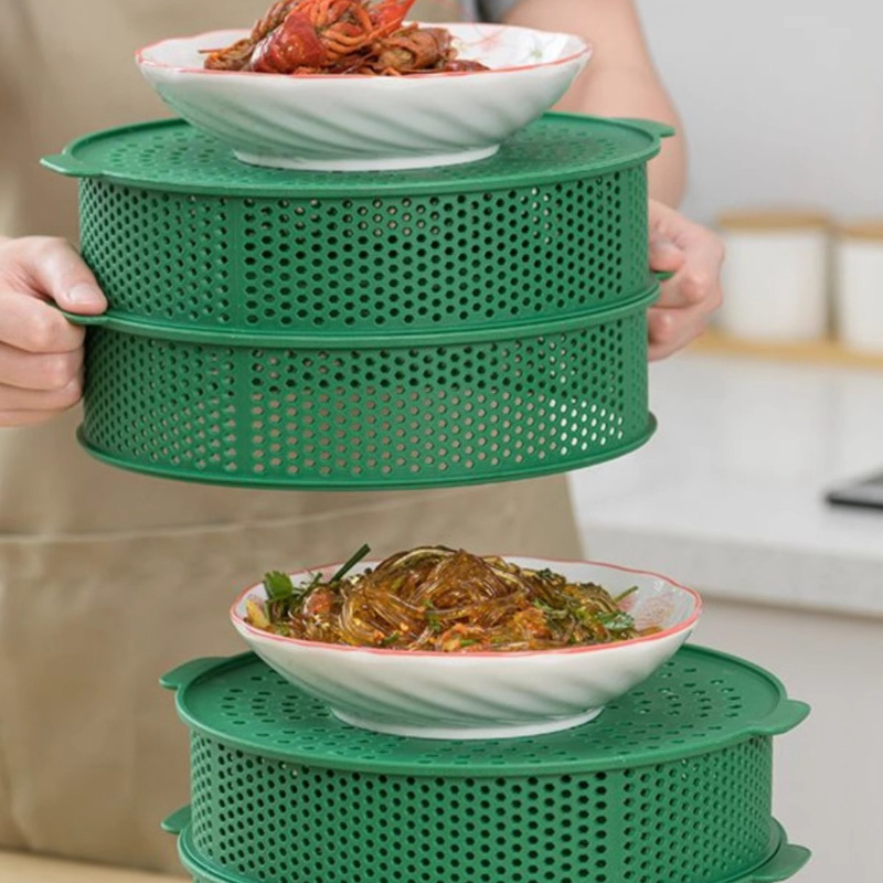 Daugiasluoksnis plastikinis patiekalų dangtelis likusiems – dulkių apsauga, maisto apsauga, namų stalo naudojimui