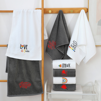 Sejas dvieļi no tīras kokvilnas ar izšuvumu, tukšā diega, plakanais šuvums, pielāgojami, ar drukātu logotipu, zīmols Zhenjian, Valentīna dienas sērija