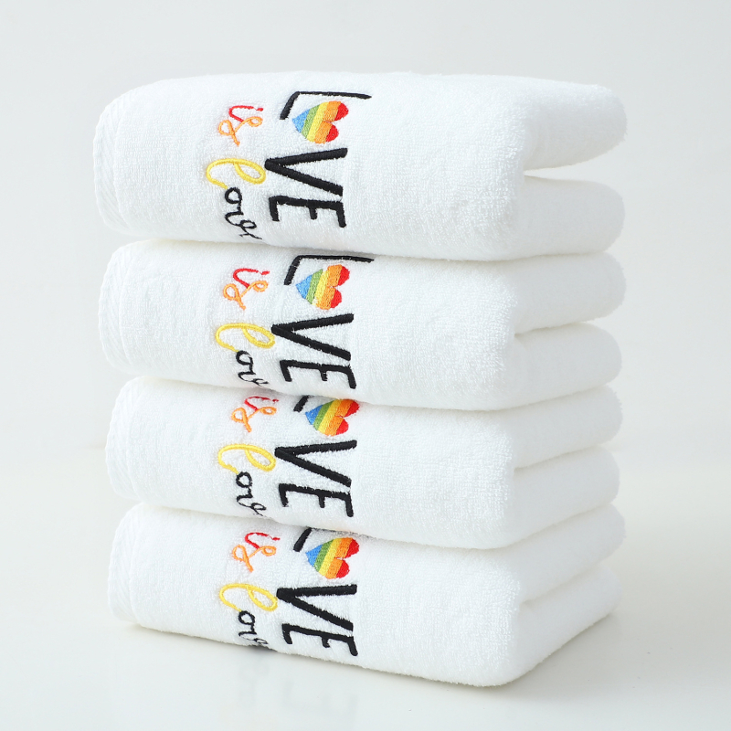 Sejas dvieļi no tīras kokvilnas ar izšuvumu, tukšā diega, plakanais šuvums, pielāgojami, ar drukātu logotipu, zīmols Zhenjian, Valentīna dienas sērija