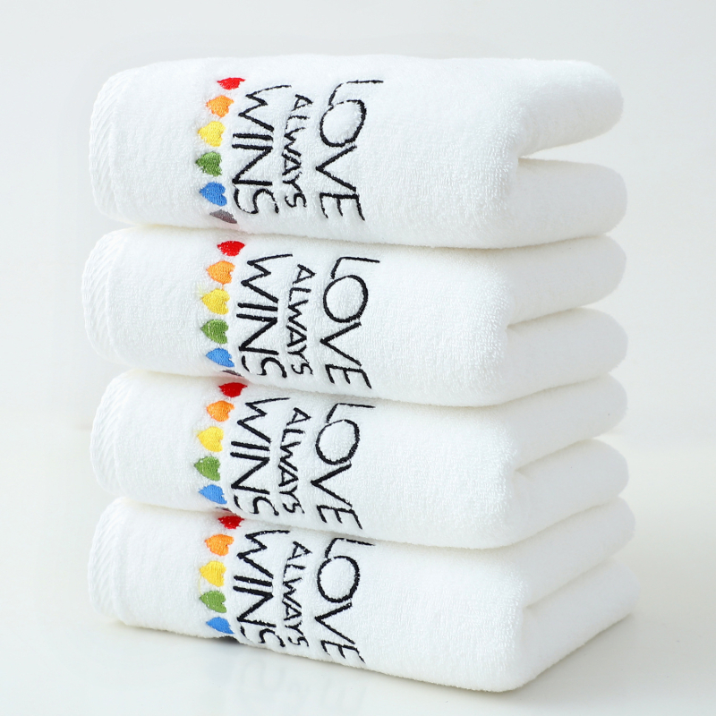 Sejas dvieļi no tīras kokvilnas ar izšuvumu, tukšā diega, plakanais šuvums, pielāgojami, ar drukātu logotipu, zīmols Zhenjian, Valentīna dienas sērija