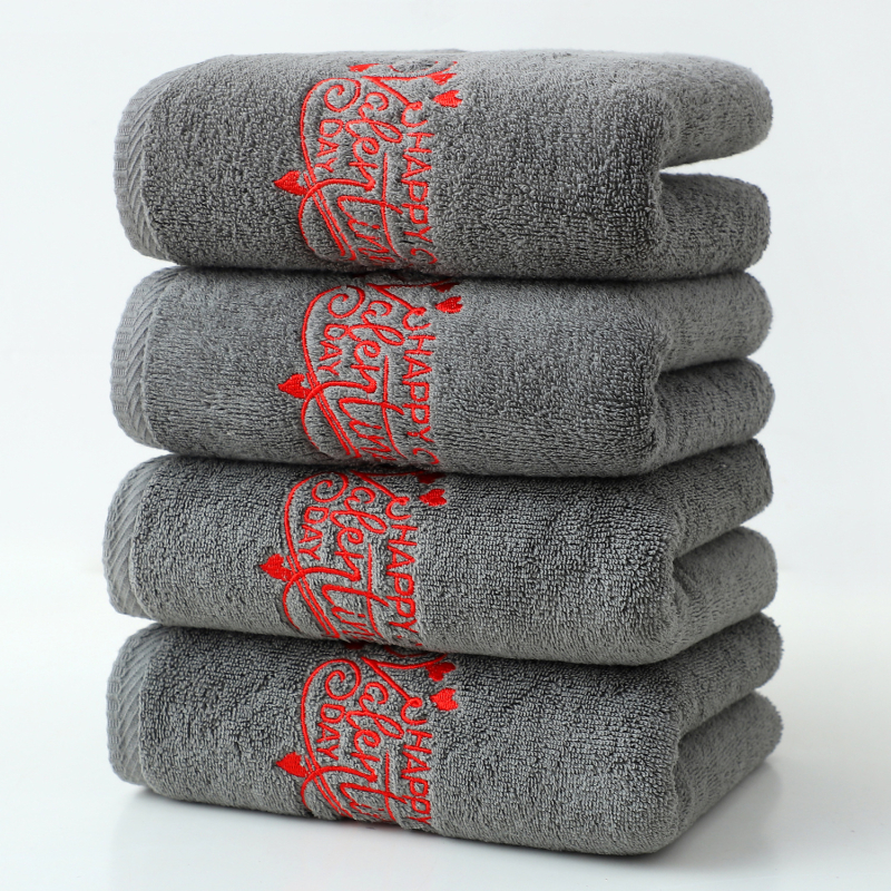 Sejas dvieļi no tīras kokvilnas ar izšuvumu, tukšā diega, plakanais šuvums, pielāgojami, ar drukātu logotipu, zīmols Zhenjian, Valentīna dienas sērija