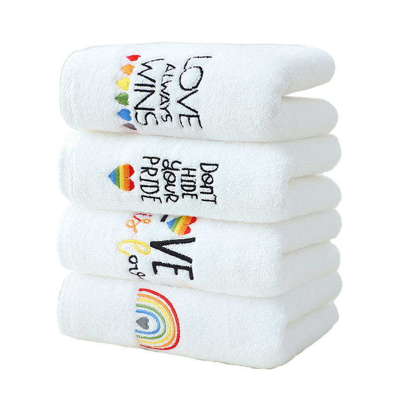 Sejas dvieļi no tīras kokvilnas ar izšuvumu, tukšā diega, plakanais šuvums, pielāgojami, ar drukātu logotipu, zīmols Zhenjian, Valentīna dienas sērija