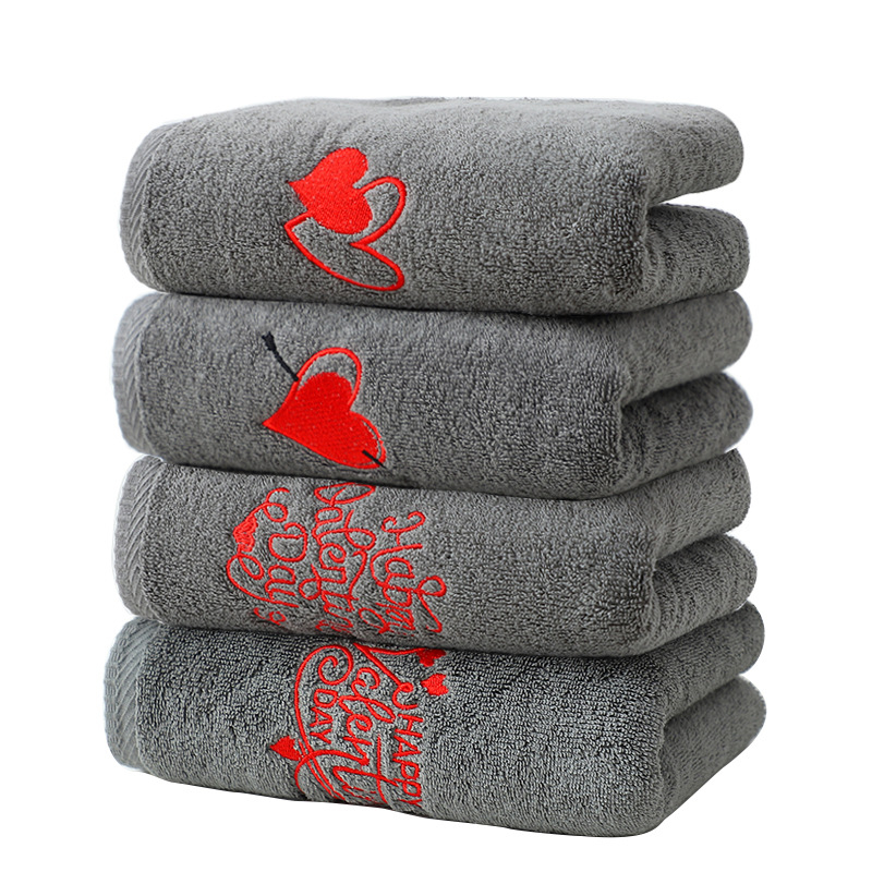 Sejas dvieļi no tīras kokvilnas ar izšuvumu, tukšā diega, plakanais šuvums, pielāgojami, ar drukātu logotipu, zīmols Zhenjian, Valentīna dienas sērija