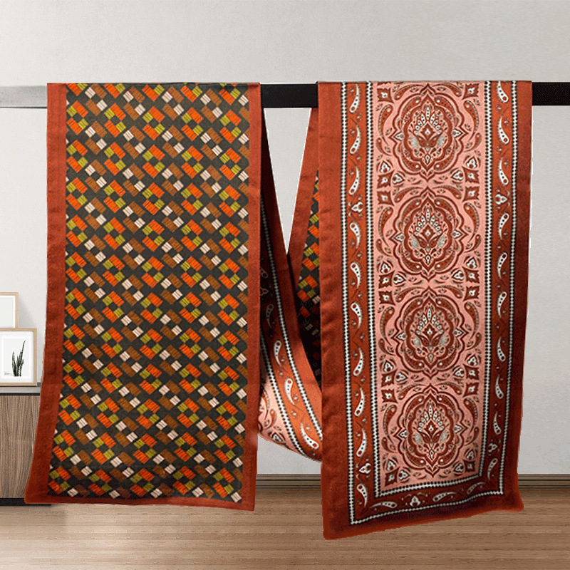 Šal od Mulberry svile s trakicom - kineski stil, umjetničko retro - glatko tkanje, tisak
