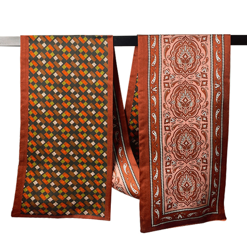 Šal od Mulberry svile s trakicom - kineski stil, umjetničko retro - glatko tkanje, tisak