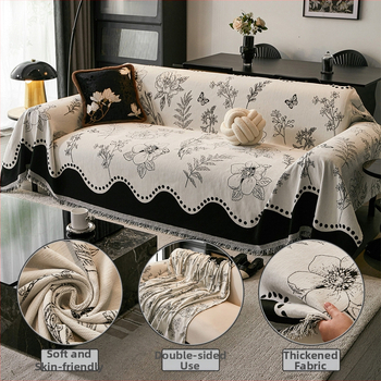 Chenille kanapéfedő - háromüléses, kétoldalas, virágos minta, sokoldalú