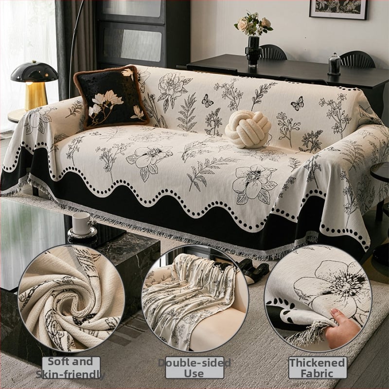 Chenille kanapéfedő - háromüléses, kétoldalas, virágos minta, sokoldalú