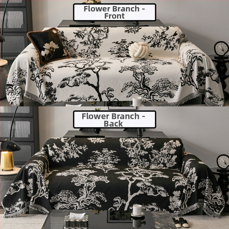 Chenille kanapéfedő - háromüléses, kétoldalas, virágos minta, sokoldalú