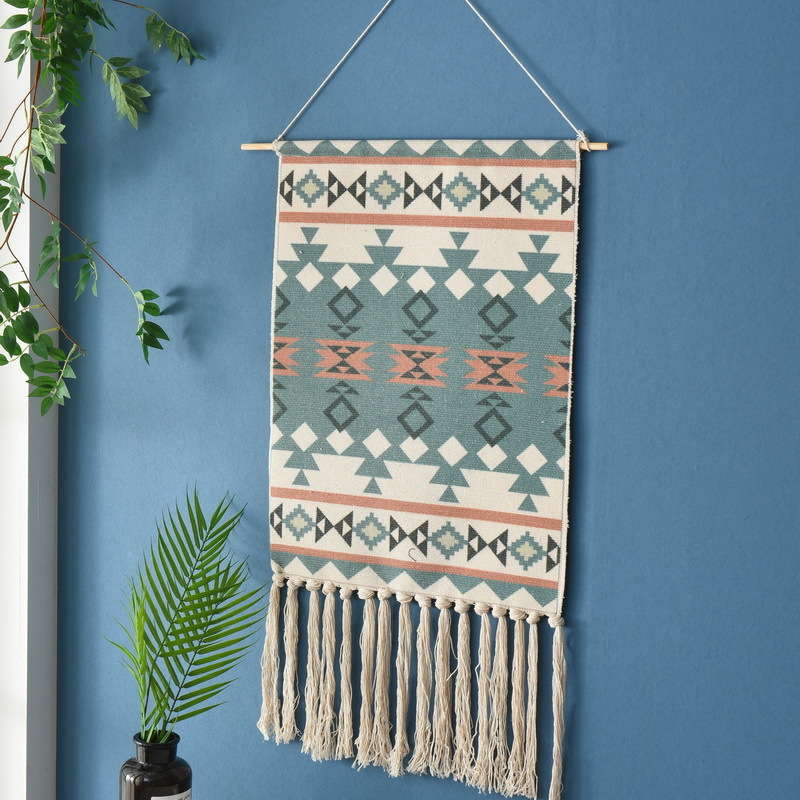 Zidni goblen od pamukovih vlakana, moderni minimalistički stil, strojno tkanje, pravokutni oblik, udio pamuka 41–50%, poliester kao sekundarni materijal