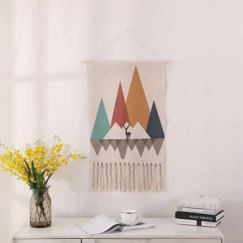 Zidni goblen od pamukovih vlakana, moderni minimalistički stil, strojno tkanje, pravokutni oblik, udio pamuka 41–50%, poliester kao sekundarni materijal