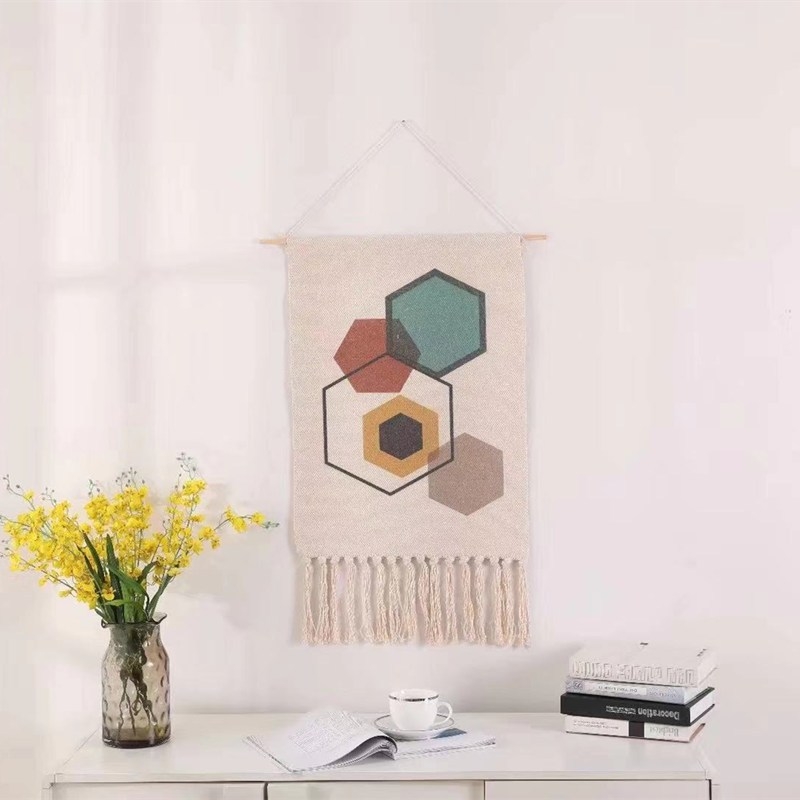 Zidni goblen od pamukovih vlakana, moderni minimalistički stil, strojno tkanje, pravokutni oblik, udio pamuka 41–50%, poliester kao sekundarni materijal