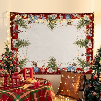 Tapiserija Kalėdinio fono, pliušinis audinys, peizažo motyvas, šiaurinis stilius, skaitmeninis šilumos perkėlimas spausdinimas