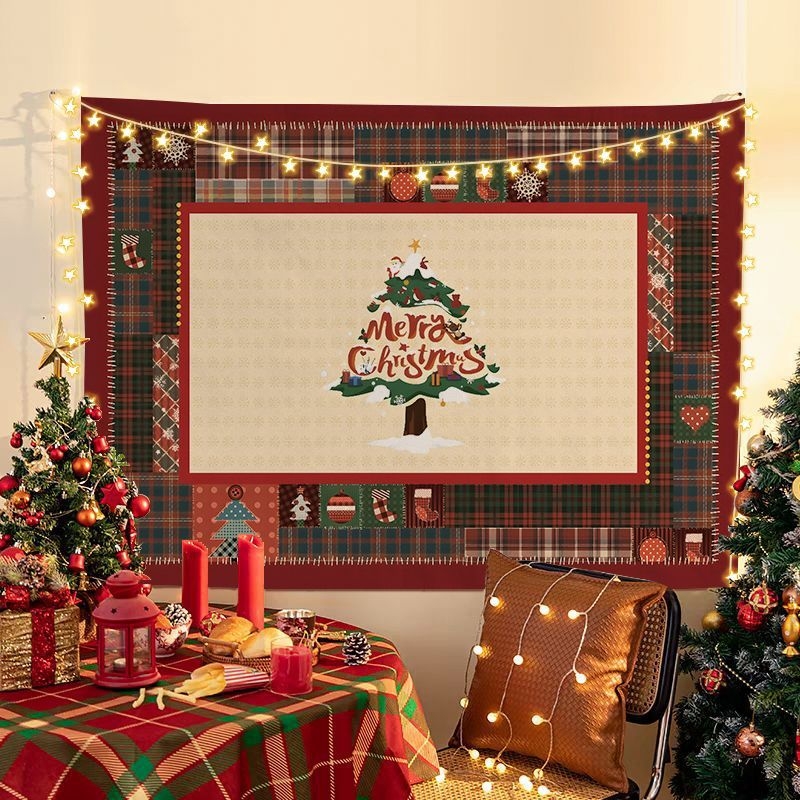 Tapiserija Kalėdinio fono, pliušinis audinys, peizažo motyvas, šiaurinis stilius, skaitmeninis šilumos perkėlimas spausdinimas