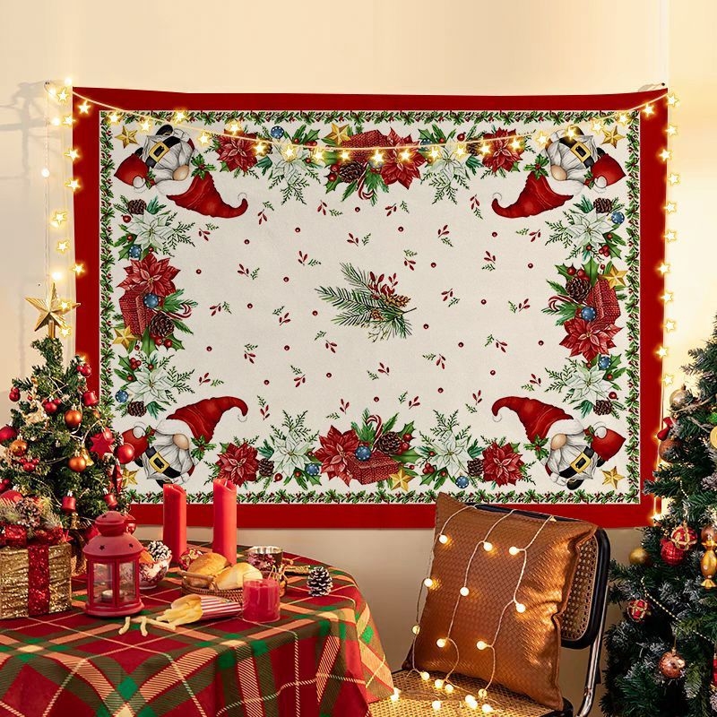 Tapiserija Kalėdinio fono, pliušinis audinys, peizažo motyvas, šiaurinis stilius, skaitmeninis šilumos perkėlimas spausdinimas