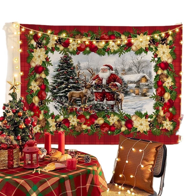 Tapiserija Kalėdinio fono, pliušinis audinys, peizažo motyvas, šiaurinis stilius, skaitmeninis šilumos perkėlimas spausdinimas