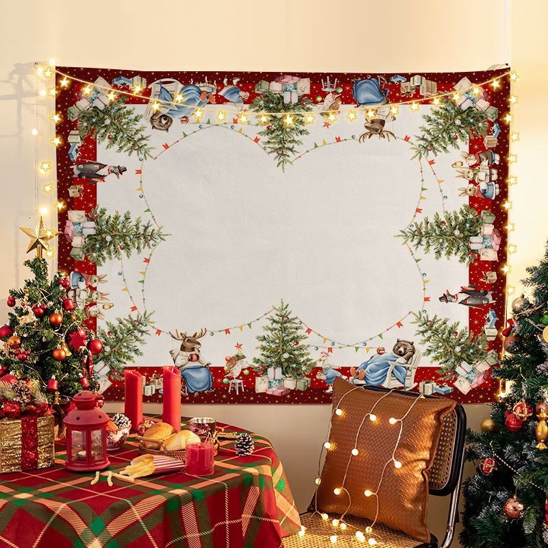 Tapiserija Kalėdinio fono, pliušinis audinys, peizažo motyvas, šiaurinis stilius, skaitmeninis šilumos perkėlimas spausdinimas