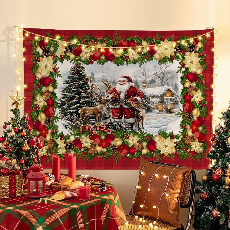 Tapiserija Kalėdinio fono, pliušinis audinys, peizažo motyvas, šiaurinis stilius, skaitmeninis šilumos perkėlimas spausdinimas