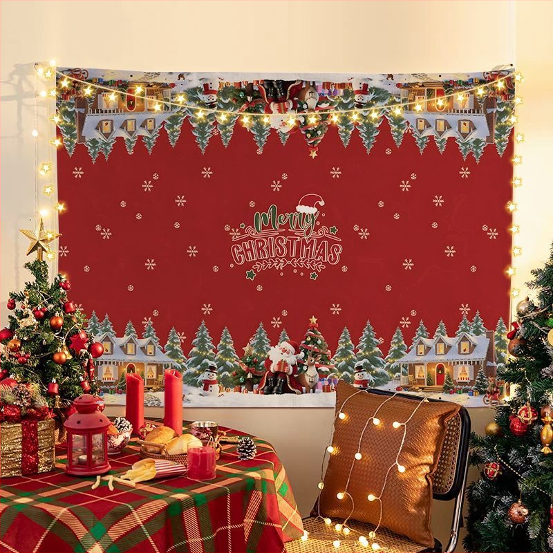 Tapiserija Kalėdinio fono, pliušinis audinys, peizažo motyvas, šiaurinis stilius, skaitmeninis šilumos perkėlimas spausdinimas