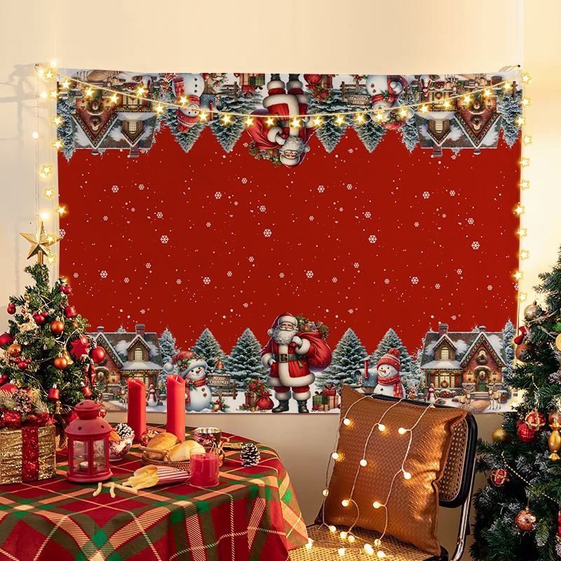 Tapiserija Kalėdinio fono, pliušinis audinys, peizažo motyvas, šiaurinis stilius, skaitmeninis šilumos perkėlimas spausdinimas