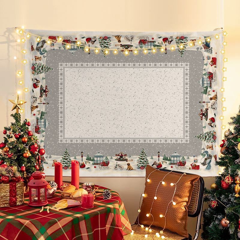 Tapiserija Kalėdinio fono, pliušinis audinys, peizažo motyvas, šiaurinis stilius, skaitmeninis šilumos perkėlimas spausdinimas