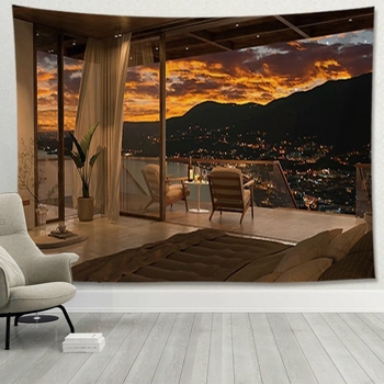 Tapiserija – Animacinių filmų nakties peizažo motyvas, 100% poliamidas, šiuolaikiškas minimalistinis stilius, galima skalbti mašinoje