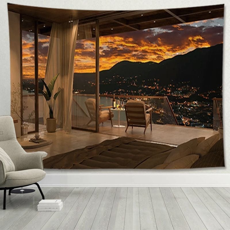 Tapiserija – Animacinių filmų nakties peizažo motyvas, 100% poliamidas, šiuolaikiškas minimalistinis stilius, galima skalbti mašinoje